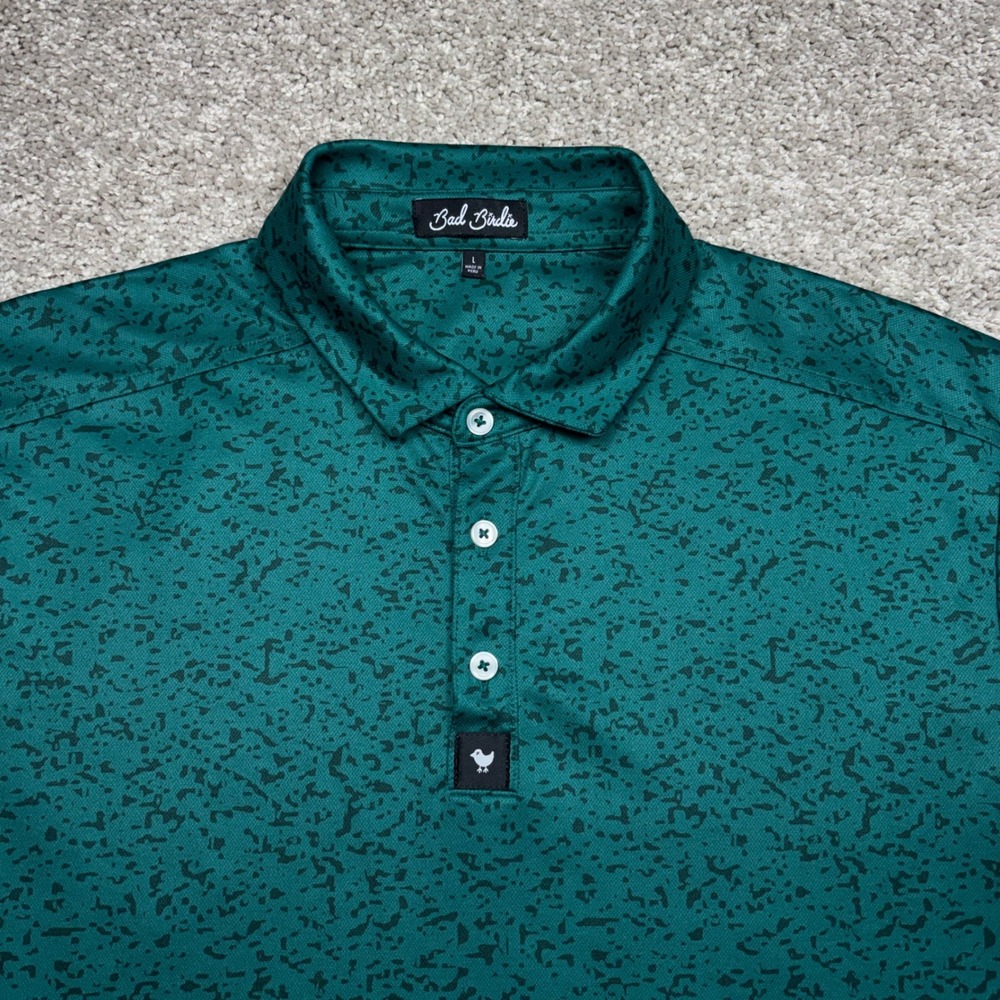 Bad Birdie Mens Large Teal Speckle Splatter Golf Polo Shirt Short Sleeve Poly